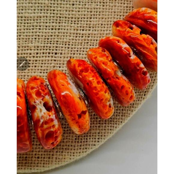 Orange Spiny Oyster Grad. Button Beads Sterling Artisan Necklace NWT - Picture 7 of 11
